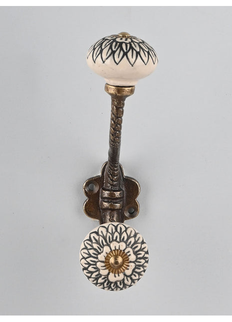 White Ceramic Knob Black Multi-Floral Layer With Metal Wall Hanger