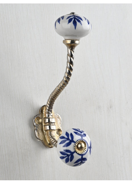White Ceramic Knob With Metal Wall Hanger