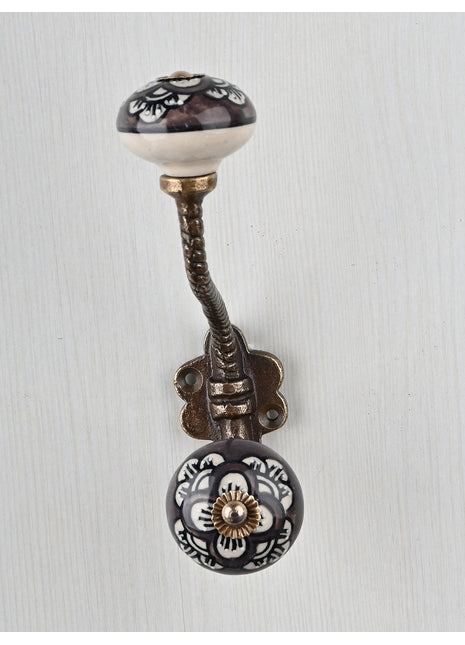 Brown Color Ceramic knob With Metal Wall Hanger