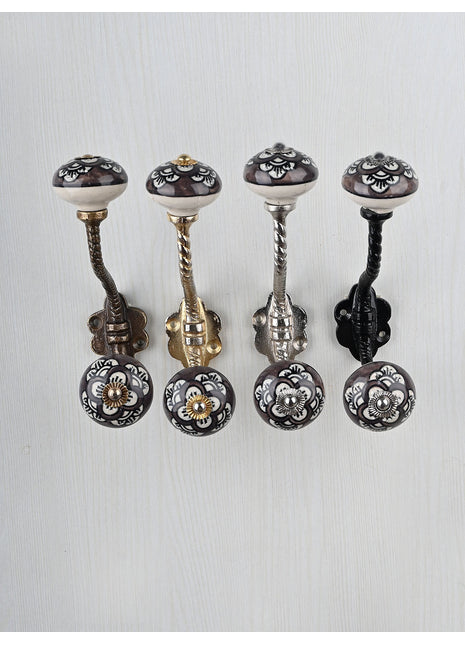 Brown Color Ceramic knob With Metal Wall Hanger