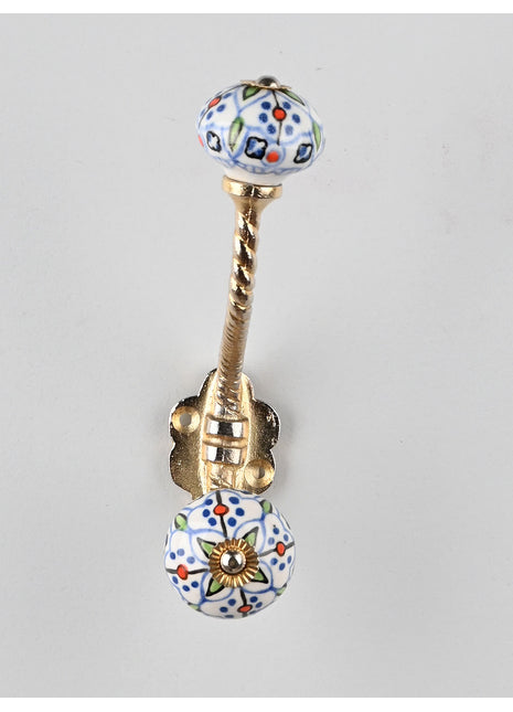 Multicolor Design on White Base Knob With Metal Wall Hanger