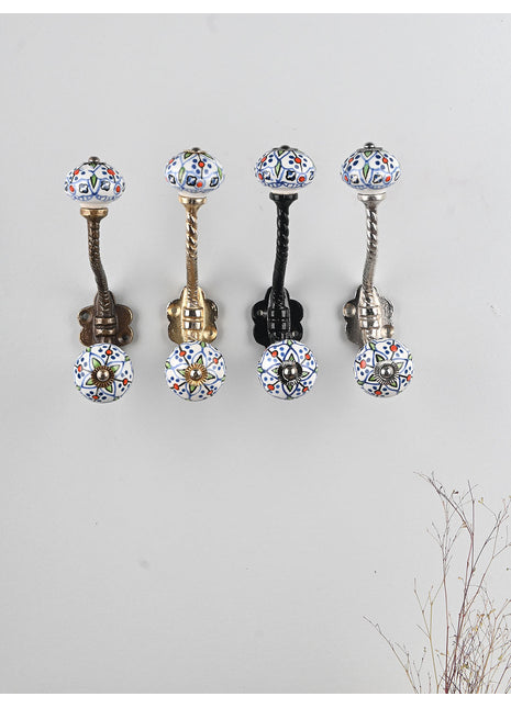 Multicolor Design on White Base Knob With Metal Wall Hanger