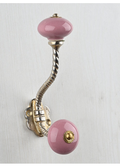 Handmade Round Pink Knob With Metal Wall Hanger