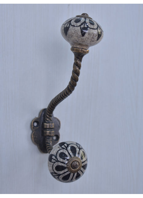 Black Design Ceramic Cabinet Knob With Metal Wall Hanger