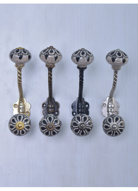 Black Design Ceramic Cabinet Knob With Metal Wall Hanger