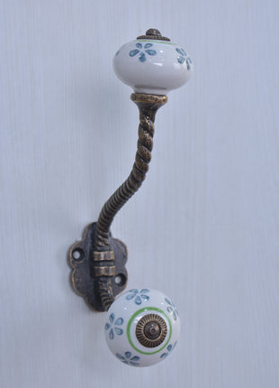 Teal Color Flower Design Knob With Metal Wall Hanger