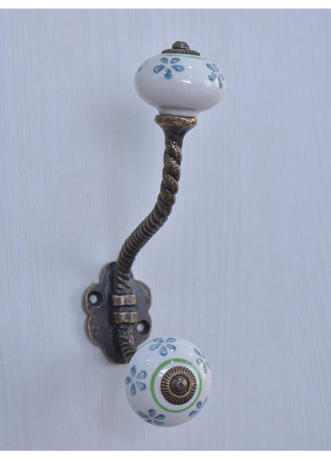 Teal Color Flower Design Knob With Metal Wall Hanger