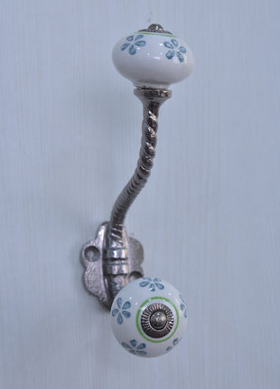 Teal Color Flower Design Knob With Metal Wall Hanger