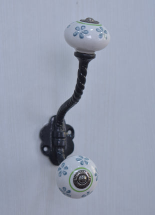 Teal Color Flower Design Knob With Metal Wall Hanger