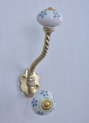 Teal Color Flower Design Knob With Metal Wall Hanger
