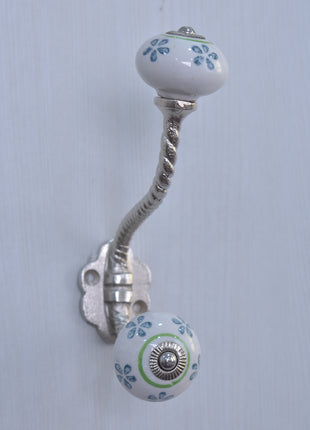 Teal Color Flower Design Knob With Metal Wall Hanger