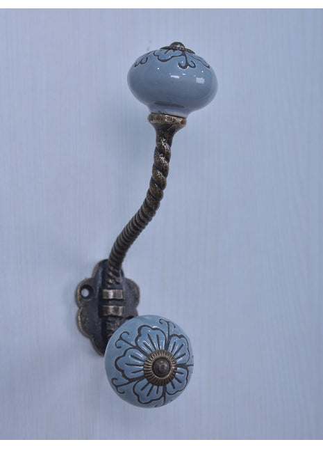 Turquoise Color Ceramic Knob - Metal Wall Hanger