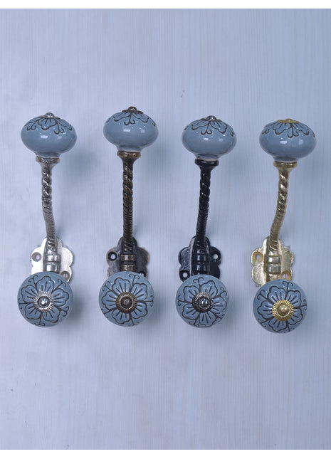 Turquoise Color Ceramic Knob - Metal Wall Hanger