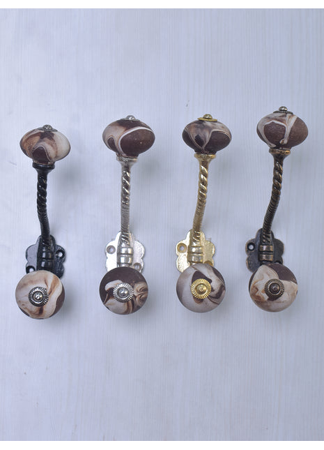 Brown Shade Ceramic Cabinet Knob With Metal Wall Hanger