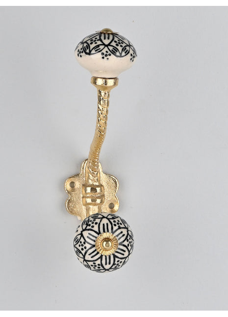 White Ceramic Knob Black Design With Metal Wall Hanger