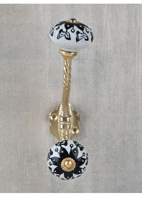 Stylish White And Black Ceramic Knob With Metal Wall Hanger