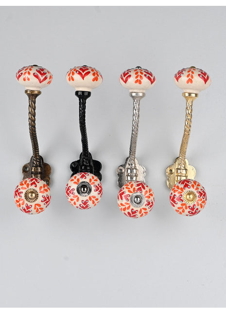 Red And Orange Design Ceramic Knob With Metal Wall Hanger