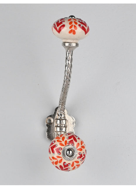 Red And Orange Design Ceramic Knob With Metal Wall Hanger