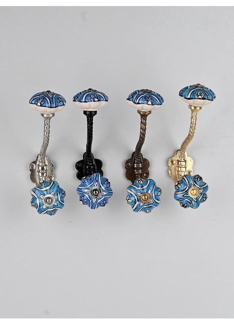 Well Designed White And Turquoise Ceramic Knob With Metal Wall Hanger