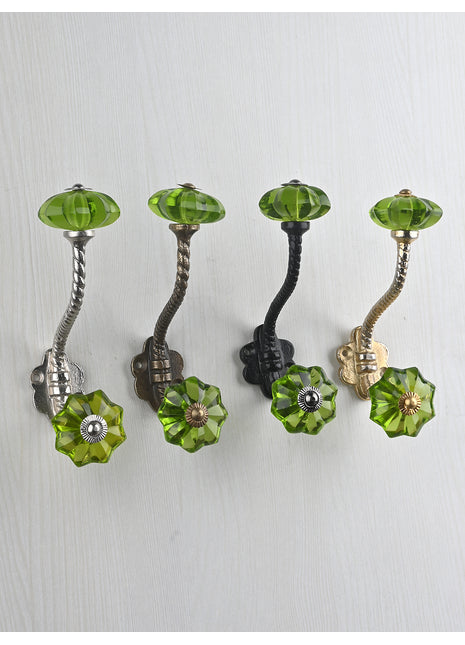Designer Light Green Glass Knob With Metal Wall Hanger