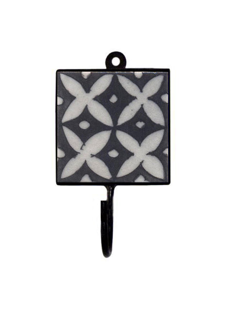 White Flower with White Base Square Iron Wall Hook