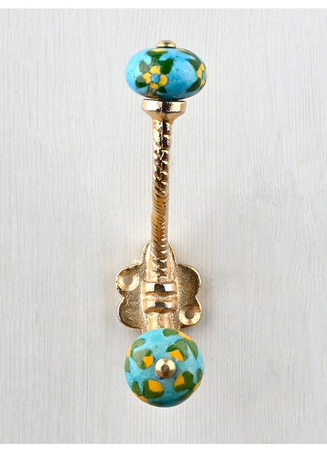 Turquoise Silver Beaded Knob With Metal Wall Hanger
