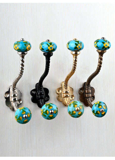 Turquoise Silver Beaded Knob With Metal Wall Hanger