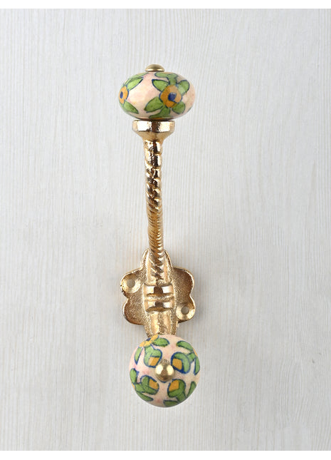 Unique Decorative Pink Floral Beaded Knob With Metal Wall Hanger