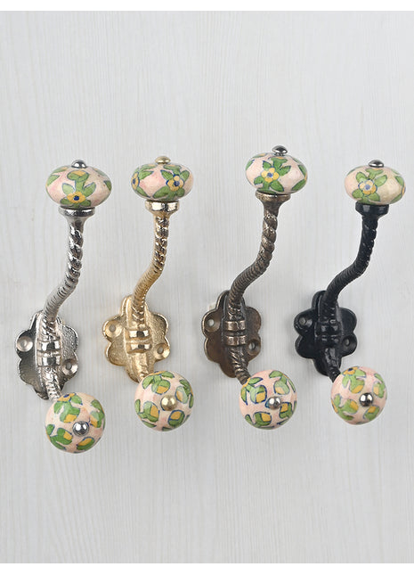 Unique Decorative Pink Floral Beaded Knob With Metal Wall Hanger