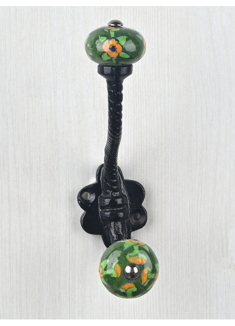 Unique Decorative Beaded Green Knob With Metal Wall Hanger