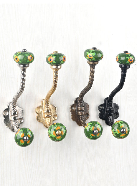 Unique Decorative Beaded Green Knob With Metal Wall Hanger