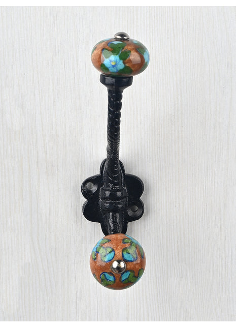 Antique Brown Color Beaded Knob With Metal Wall Hanger