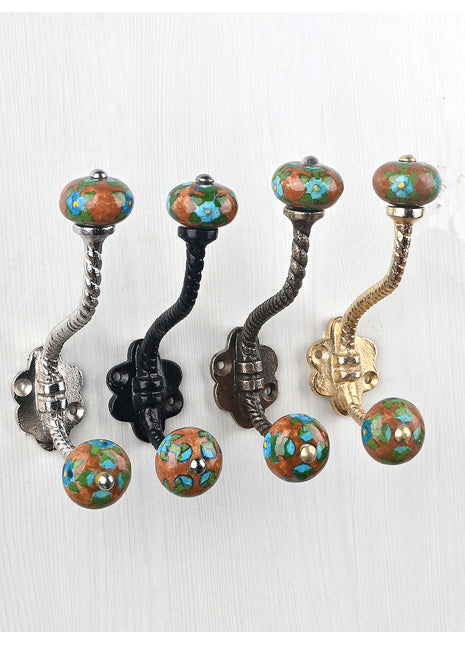 Antique Brown Color Beaded Knob With Metal Wall Hanger