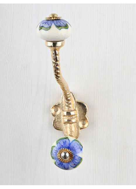 Unique Floral Design Round Beaded Knob With Metal Wall Hanger