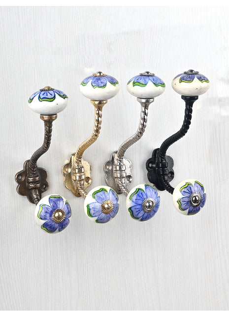 Unique Floral Design Round Beaded Knob With Metal Wall Hanger