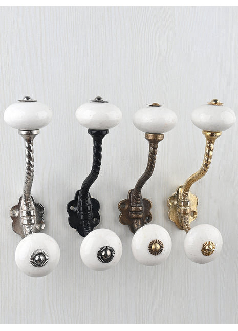 Solid White Knob With Metal Wall Hanger