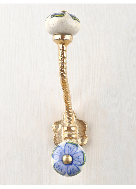 Purple Flower On White Knob With Metal Wall Hanger