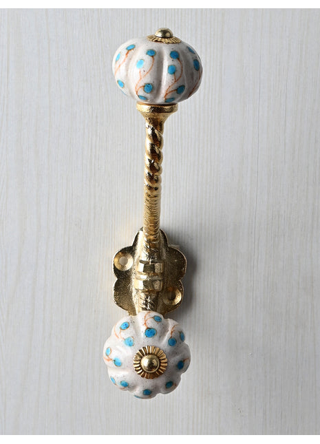 White Base Knob Turquoise Dots With Metal Wall Hanger
