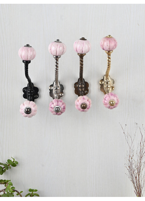 Unique Rustic Pink Knob With Metal Wall Hanger