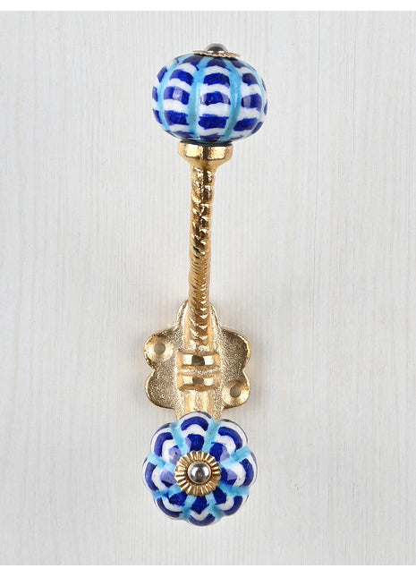 Designer White Knob Blue And Turquoise Design With Metal Wall Hanger