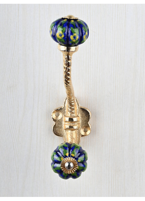 Blue Base Knob Yellow Flowers With Metal Wall Hanger