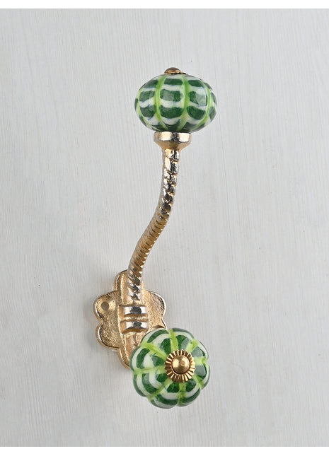 Dark Green Spiral Knob With Metal Wall Hanger