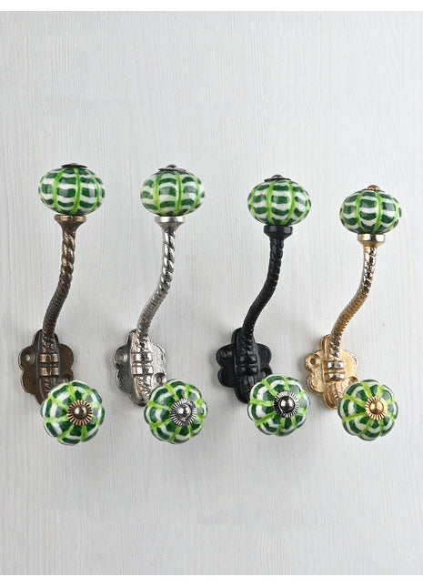 Dark Green Spiral Knob With Metal Wall Hanger