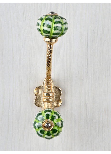 Green Melon Shaped Knob With Metal Wall Hanger