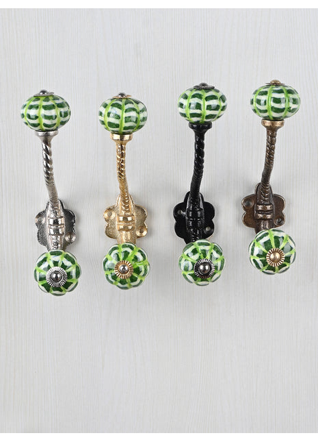 Green Melon Shaped Knob With Metal Wall Hanger