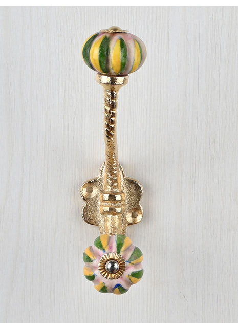 Pink Base Melon Shaped Knob Green And Yellow Leaf With Metal Wall Hanger