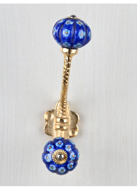 Royal Blue Knob Turquoise Flowers With Metal Wall Hanger