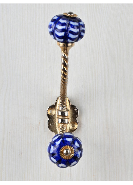Antique Blue Base With White Color Melon Shaped Knob With Metal Wall Hanger