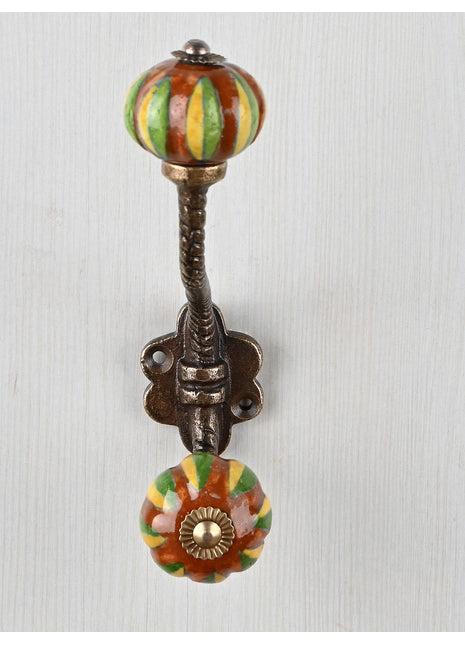 Vintage Brown Knob Yellow And Green Leaves With Metal Wall Hanger