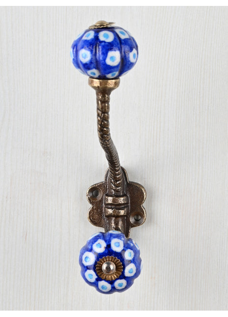 Blue Base Knob White Dots With Metal Wall Hanger
